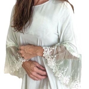 Origami Romantic Blouse Size L Lace Bell Long Sleeve Pastel Green Fairy Light
